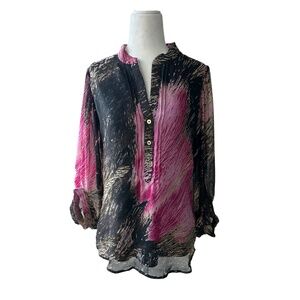 Diane von Furstenberg DVF 100% Silk Balloon Sleeve Abstract Print Blouse Size 8